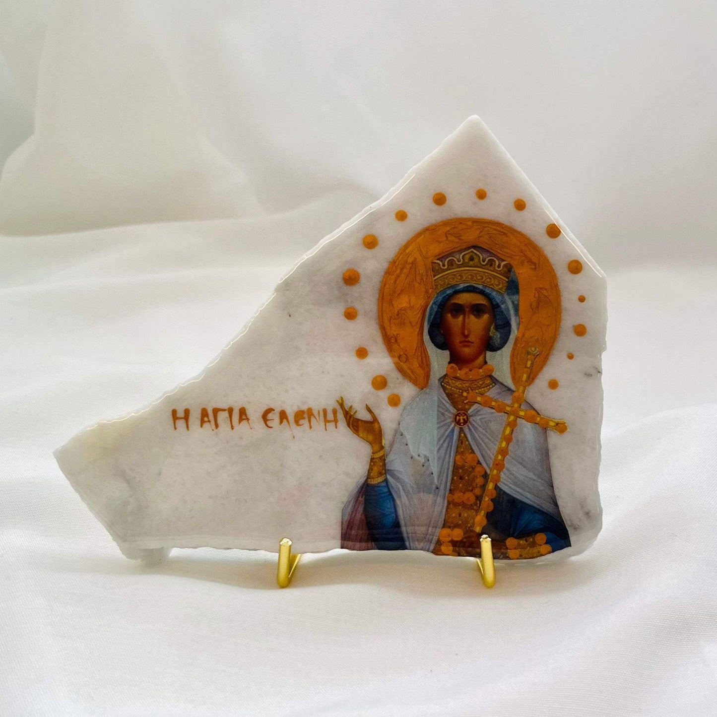 Handcrafted Agia Eleni / Saint Eleni Orthodox Icon on Cararra Marble