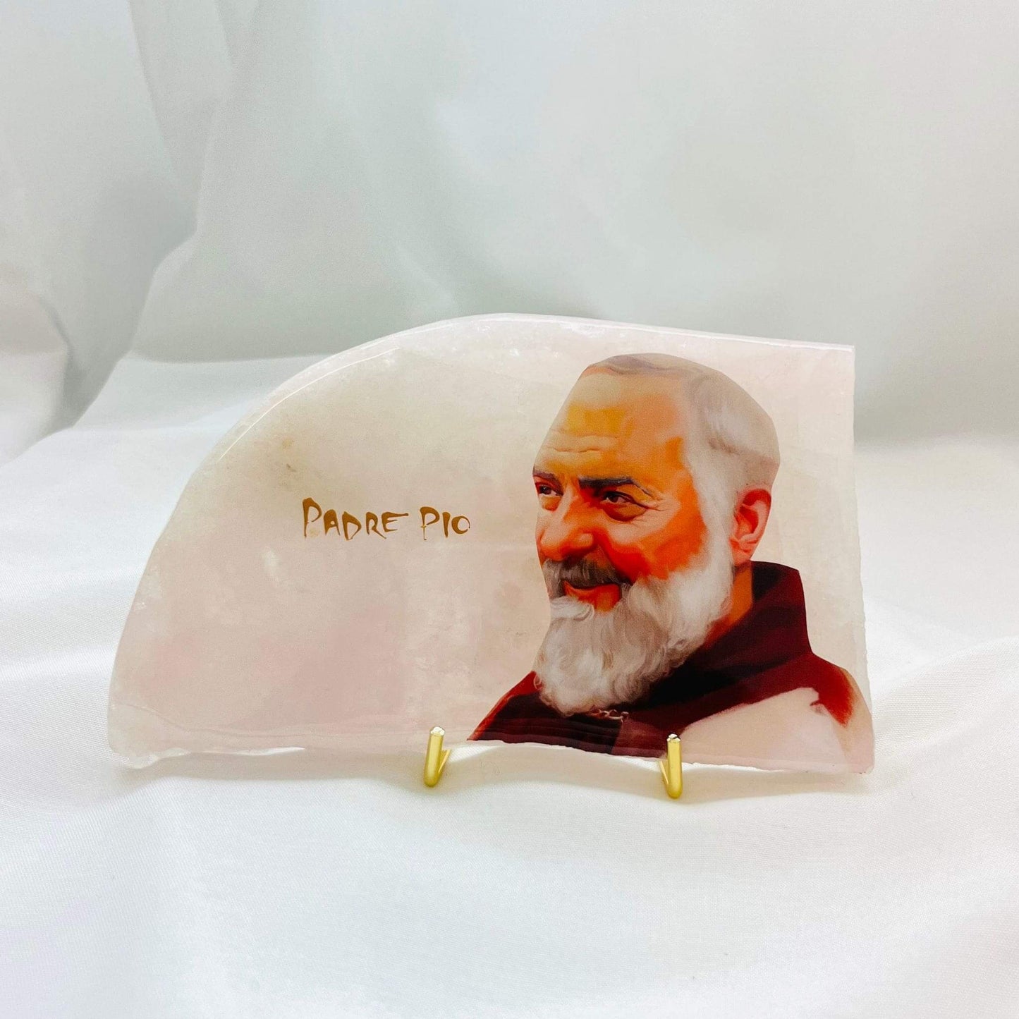 Padre Pio Catholic Icon - Rose Quartz