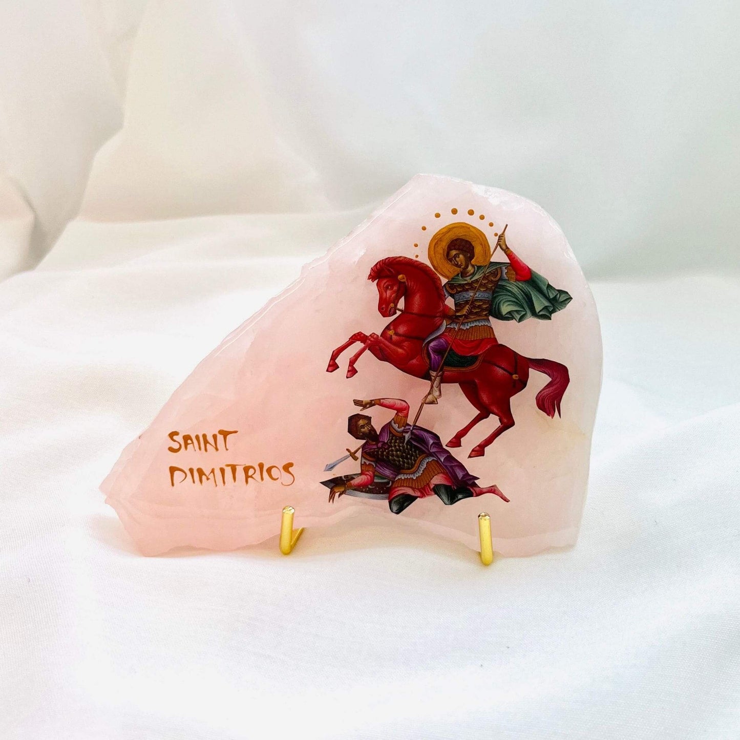 Saint Dimitirios Orthodox Icon - Rose Quartz