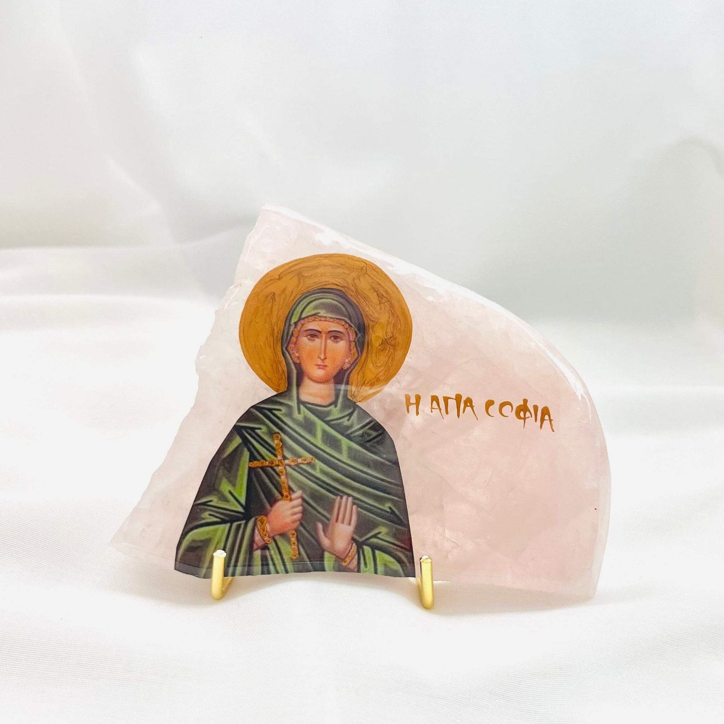 Agia Sofia / Saint Sofia Orthodox Icon - Rose Quartz
