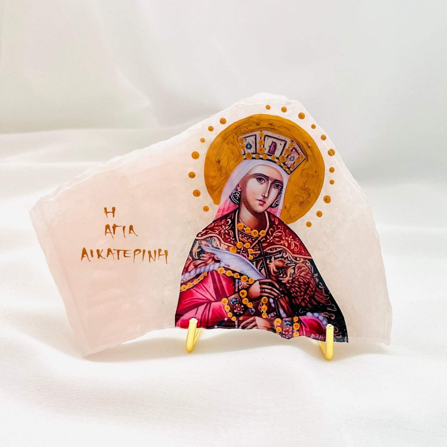 Agia Aikarerini / Saint Katherine Othodox Icon - Rose Quartz