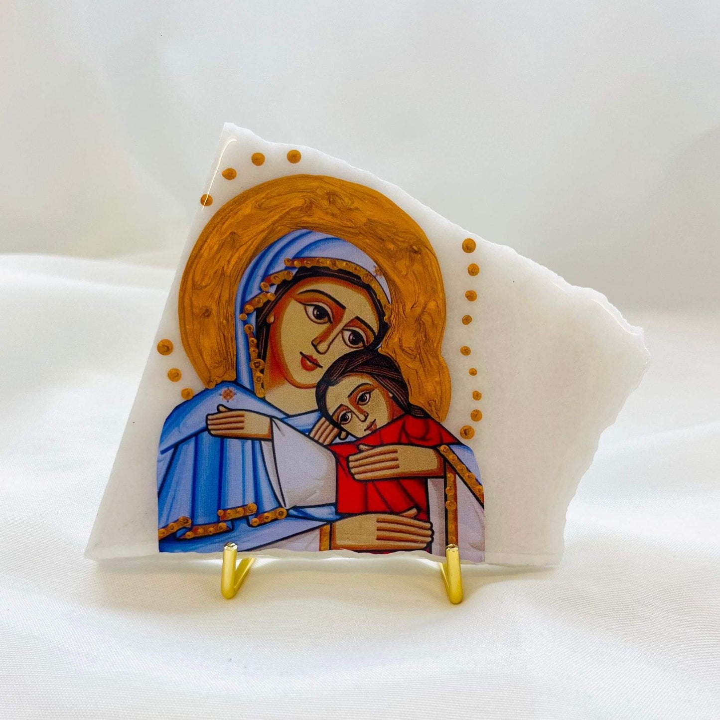 Mary And Jesus Coptic Orthodox Icon - Carrara Marble