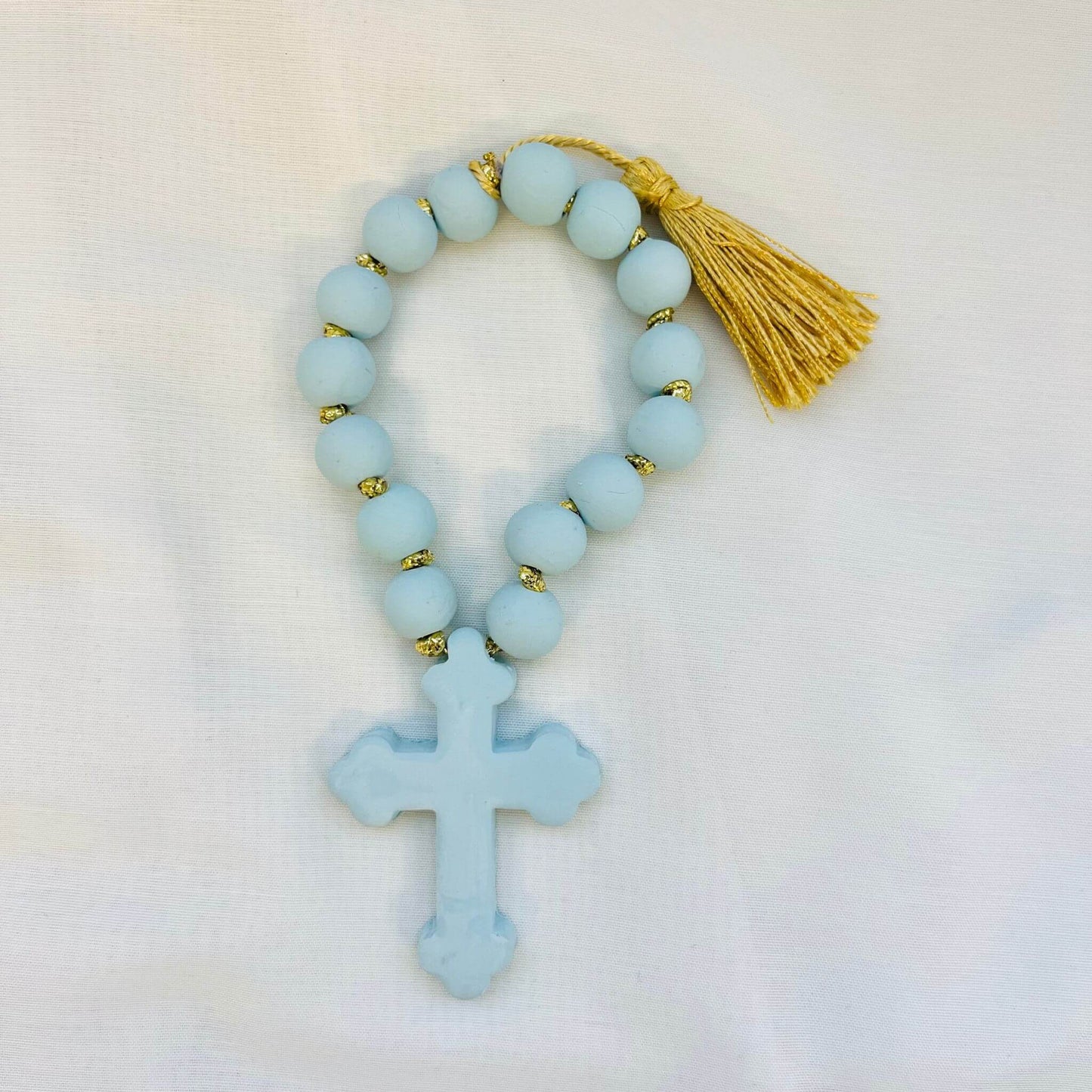 Baby Blue  handmade clay Orthodox Cross decorative komboloi