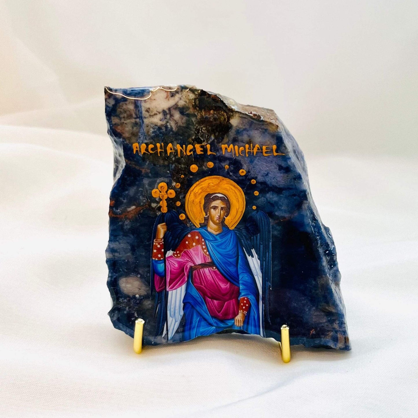 Archangel Michael Orthodox Icon on Jasper Sodalite