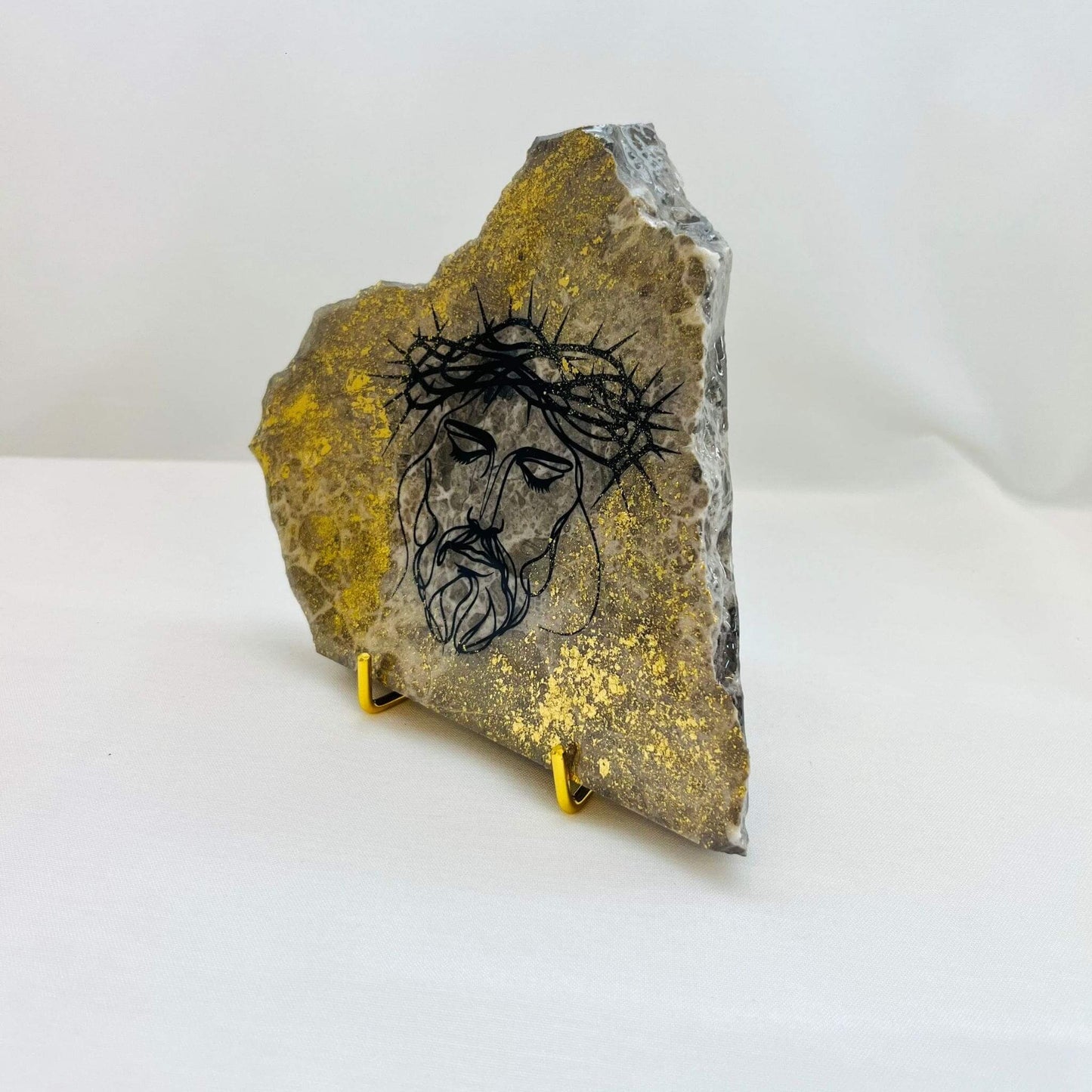 Jesus with Crown of Thorns icon on Pietra Grey Stone