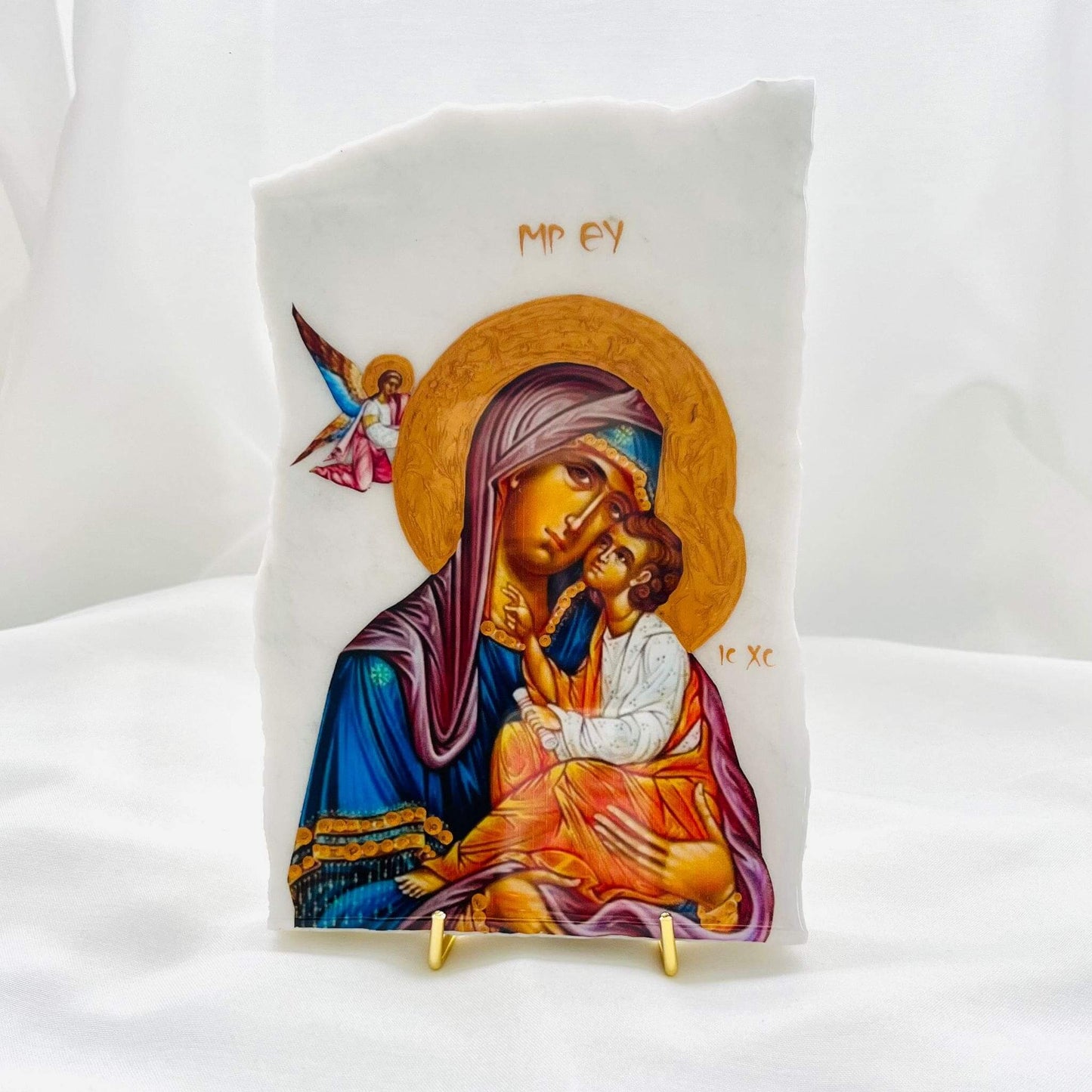 Orthodox Icon of Panayia and Jesus on Carrara Marble
