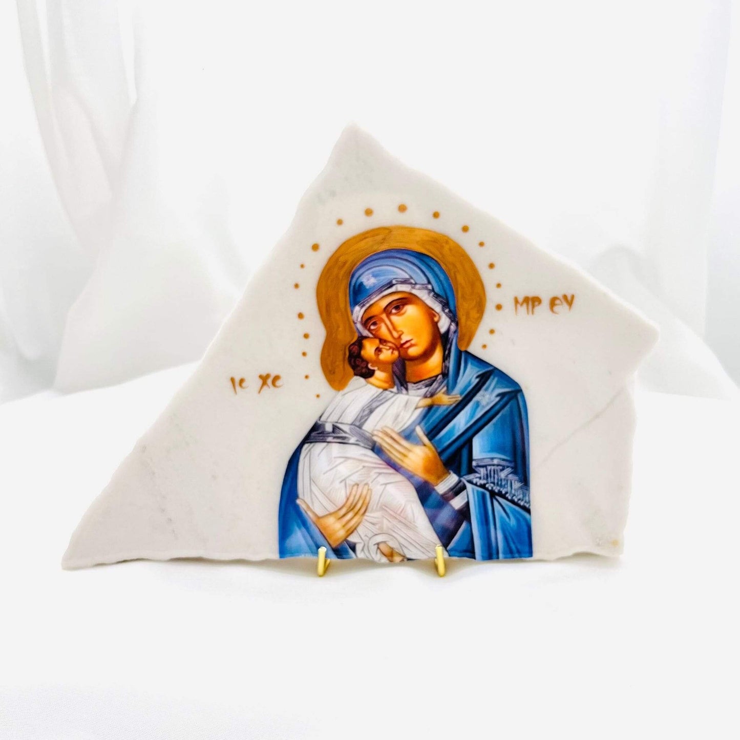 Panayia Mary and Jesus Orthodox Icon on Carrara Marble