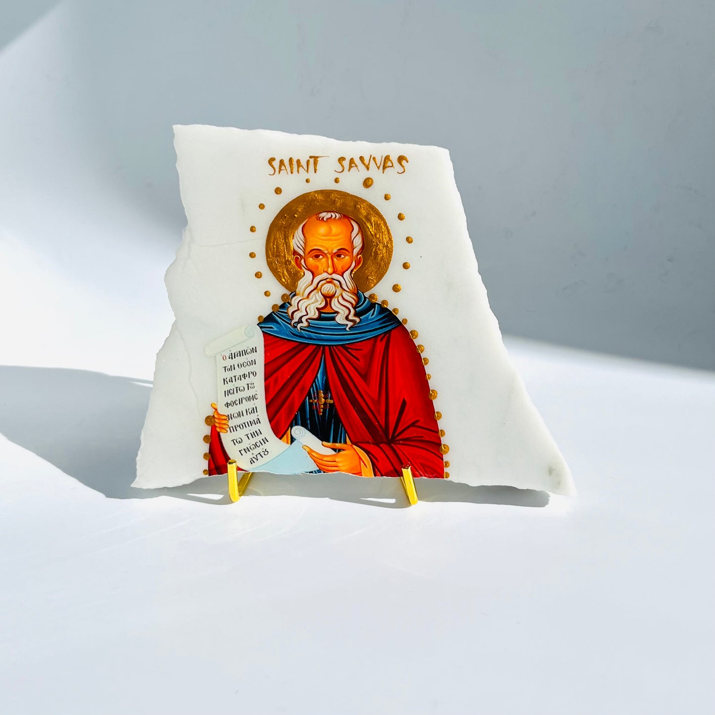 Agios Savvas Greek Orthodox Icon - Carrara marble