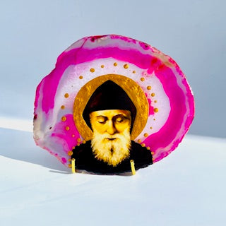 Saint Charbel Maronite Icon - Brazilian Agate Crystal