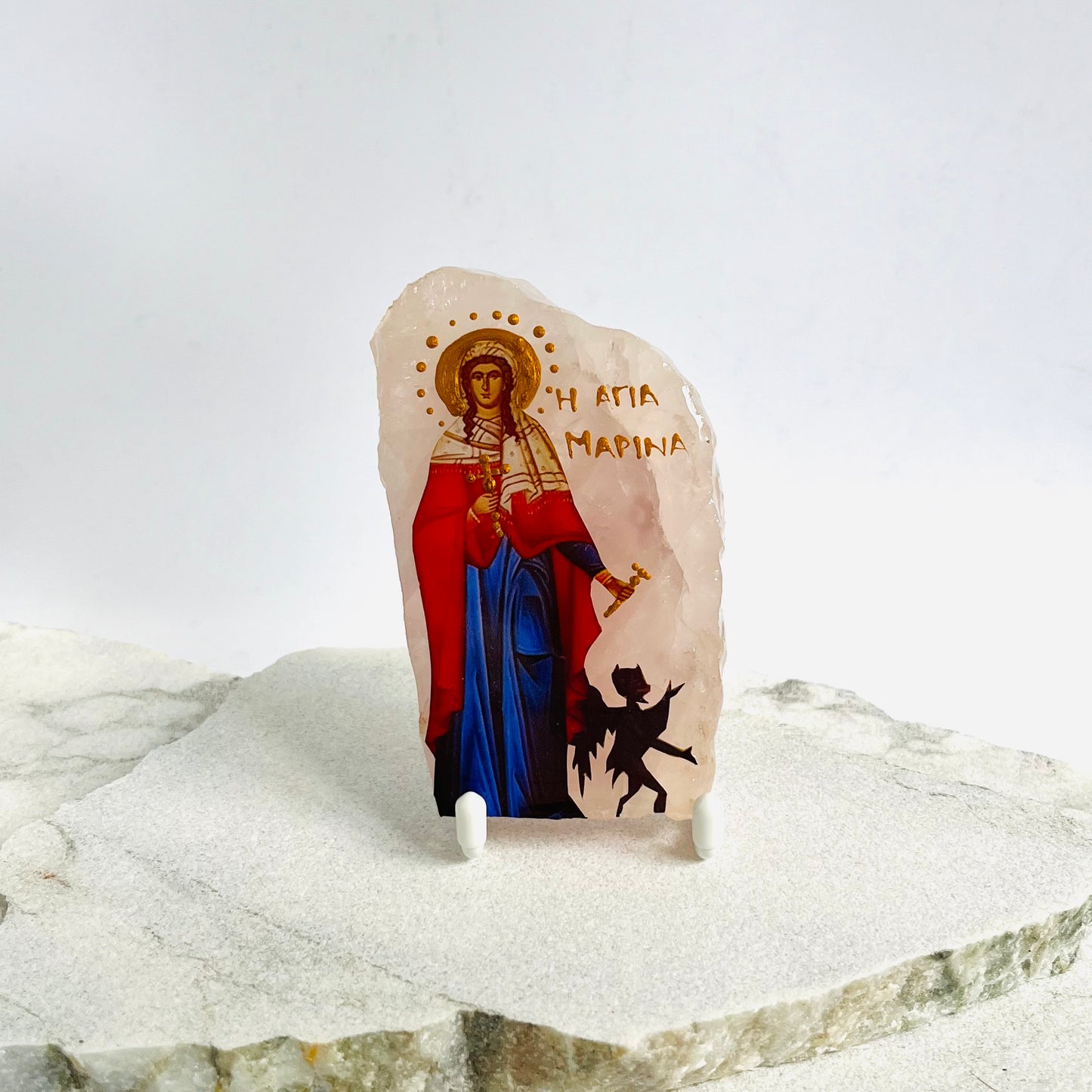 Agia Marina Greek Orthodox Icon - Rose Quartz