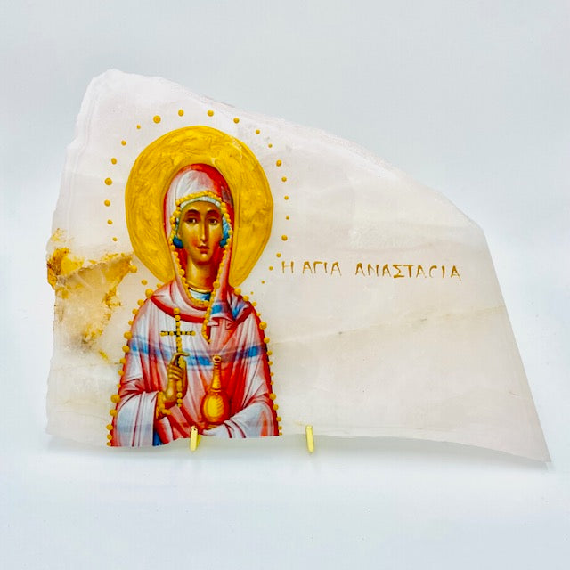 Agia Anastasia Greek Orthodox Icon - Pink Onyx