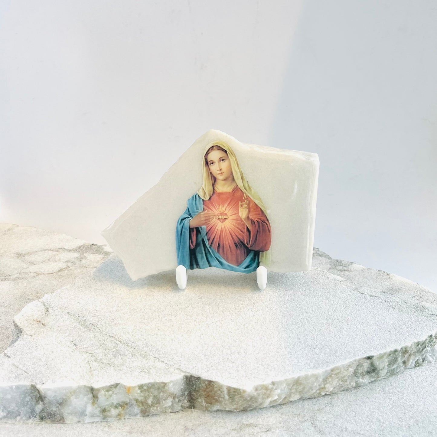 Mary Sacred Heart Catholic Icon - Carrara Marble