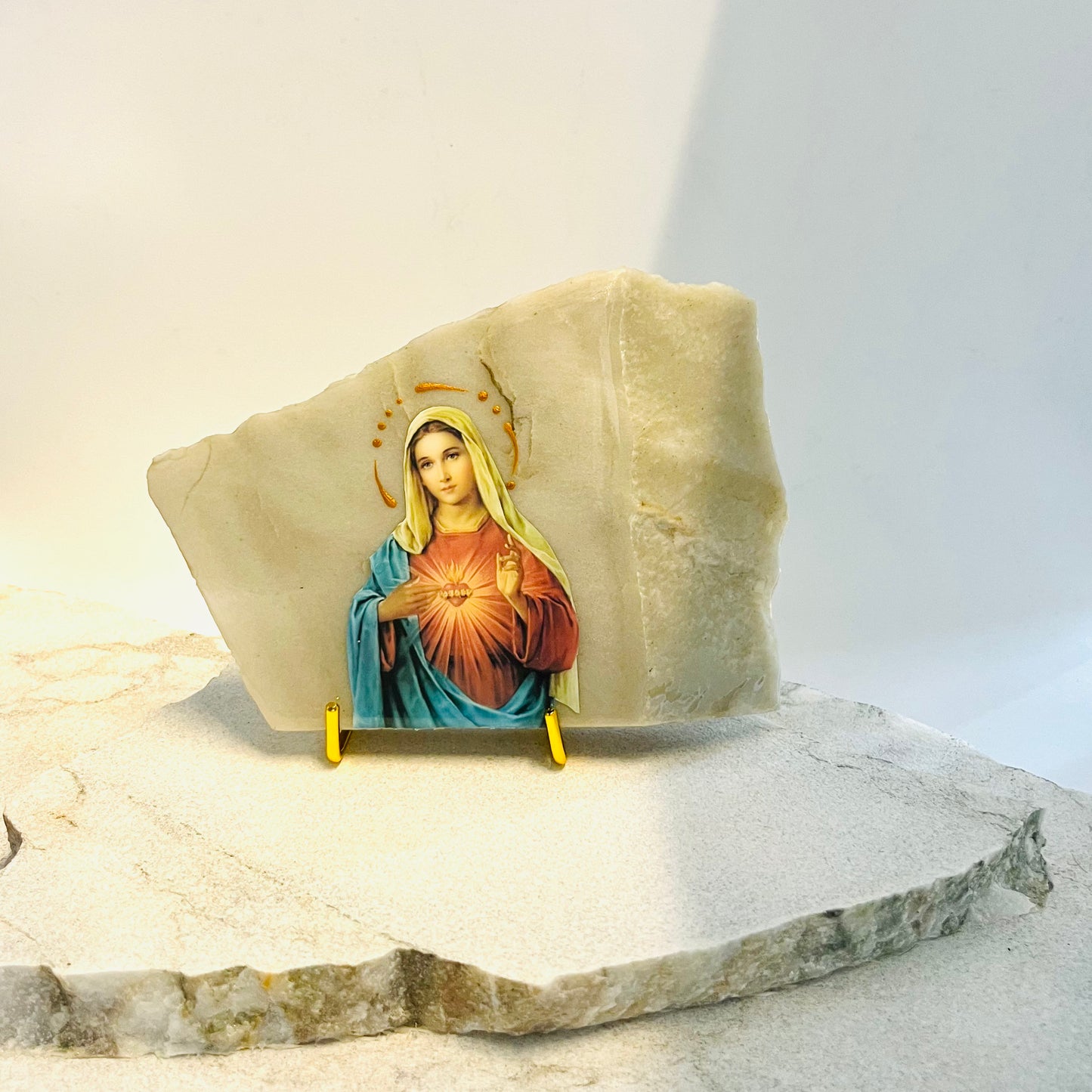 Mary Sacred Heart Catholic Icon - Calacutta Marble