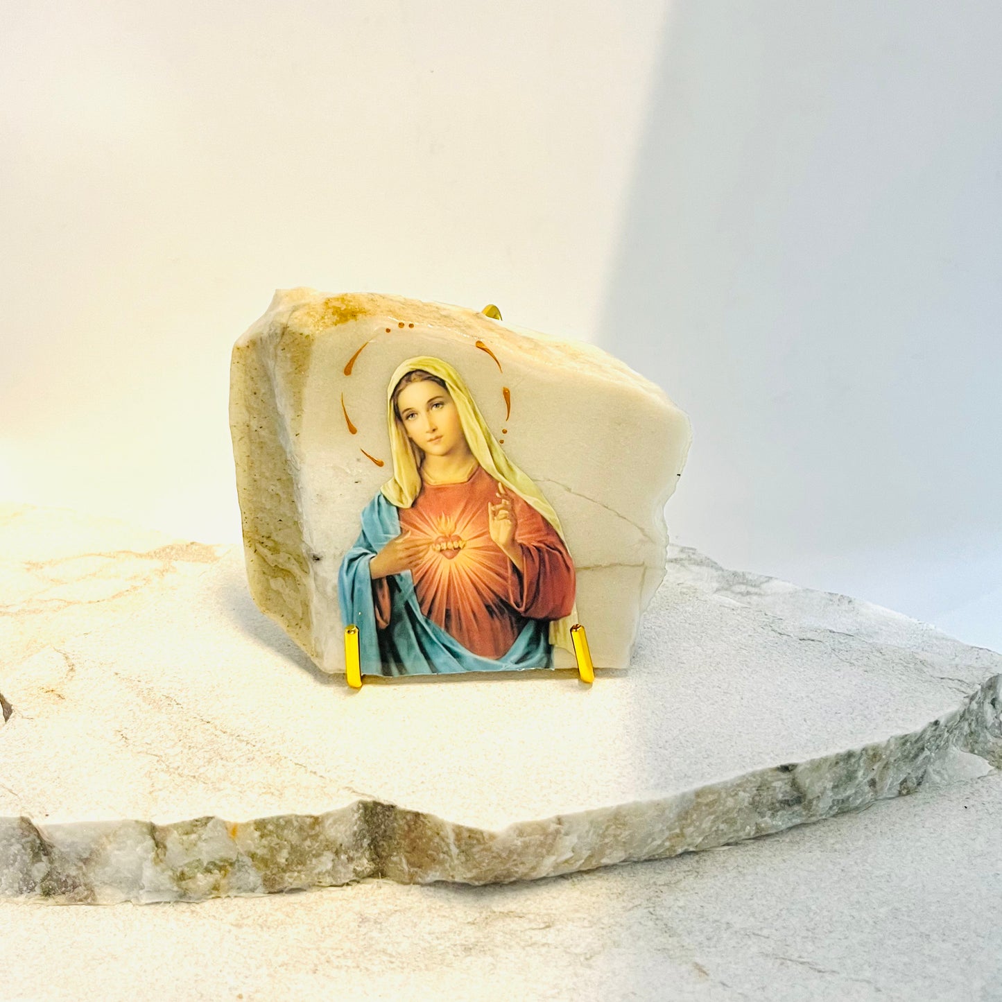 Mary Sacred Heart Catholic Icon - Calacutta Marble