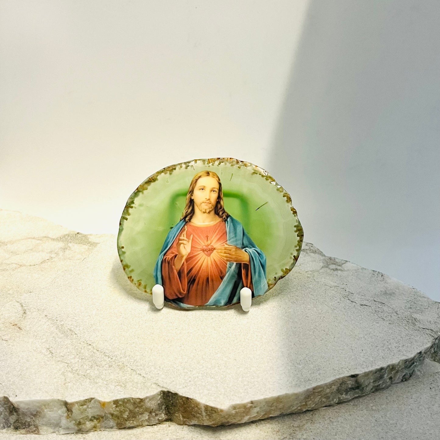 Jesus Sacred Heart Catholic Icon 2 - Brazilian Crystal Agate