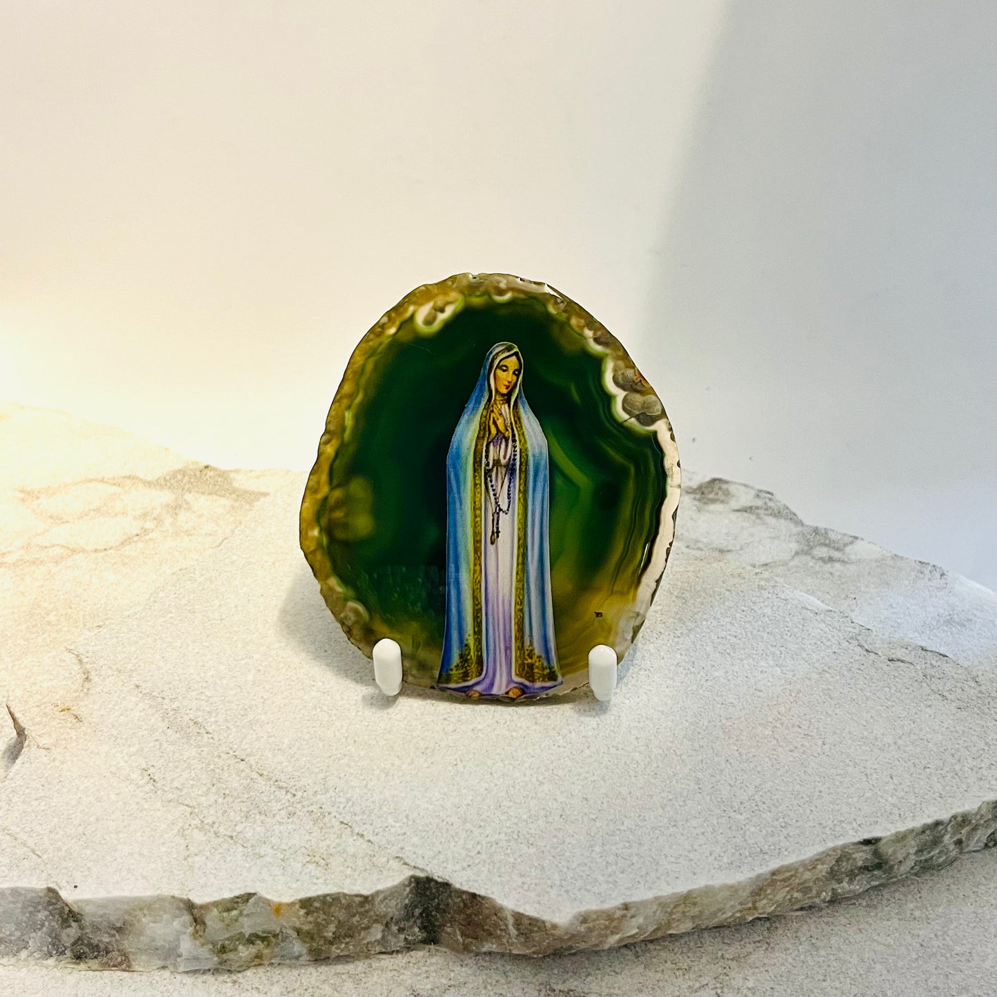 Our Lady Mary Catholic Icon - Brazilian Crystal Agate