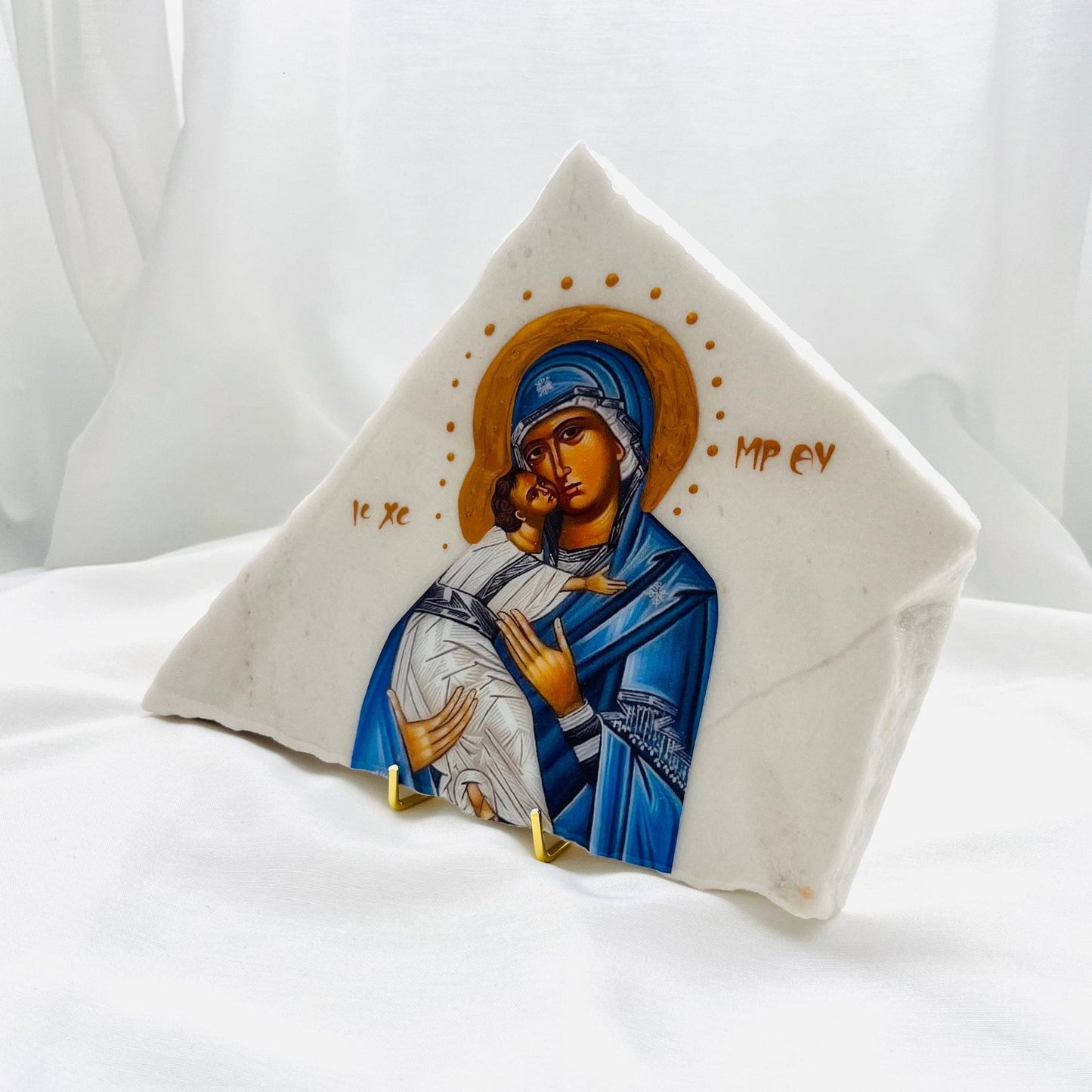 Panayia/Mary and Jesus Orthodox Icon - Cararra Marble