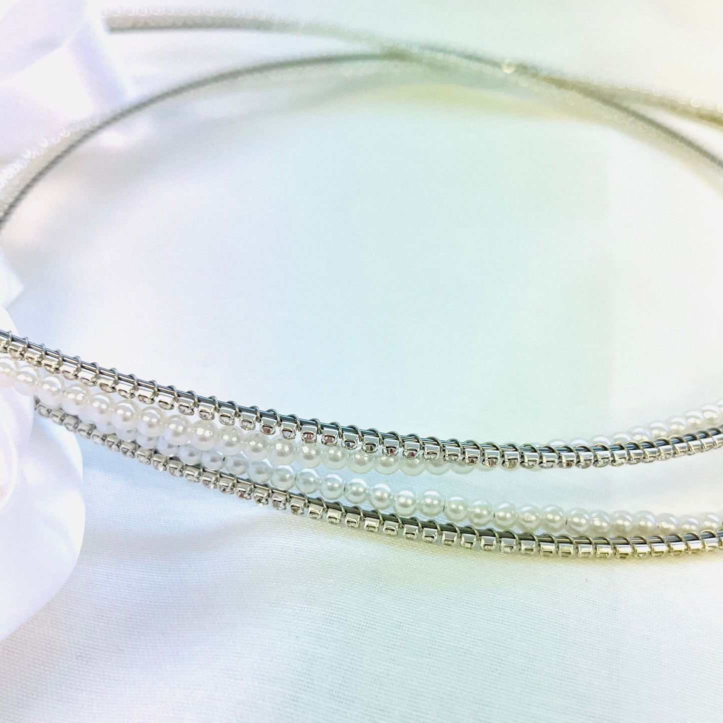 Silver Stefana Wedding Crowns with Crystal & Pearl – My Christening Box (Zoom View)