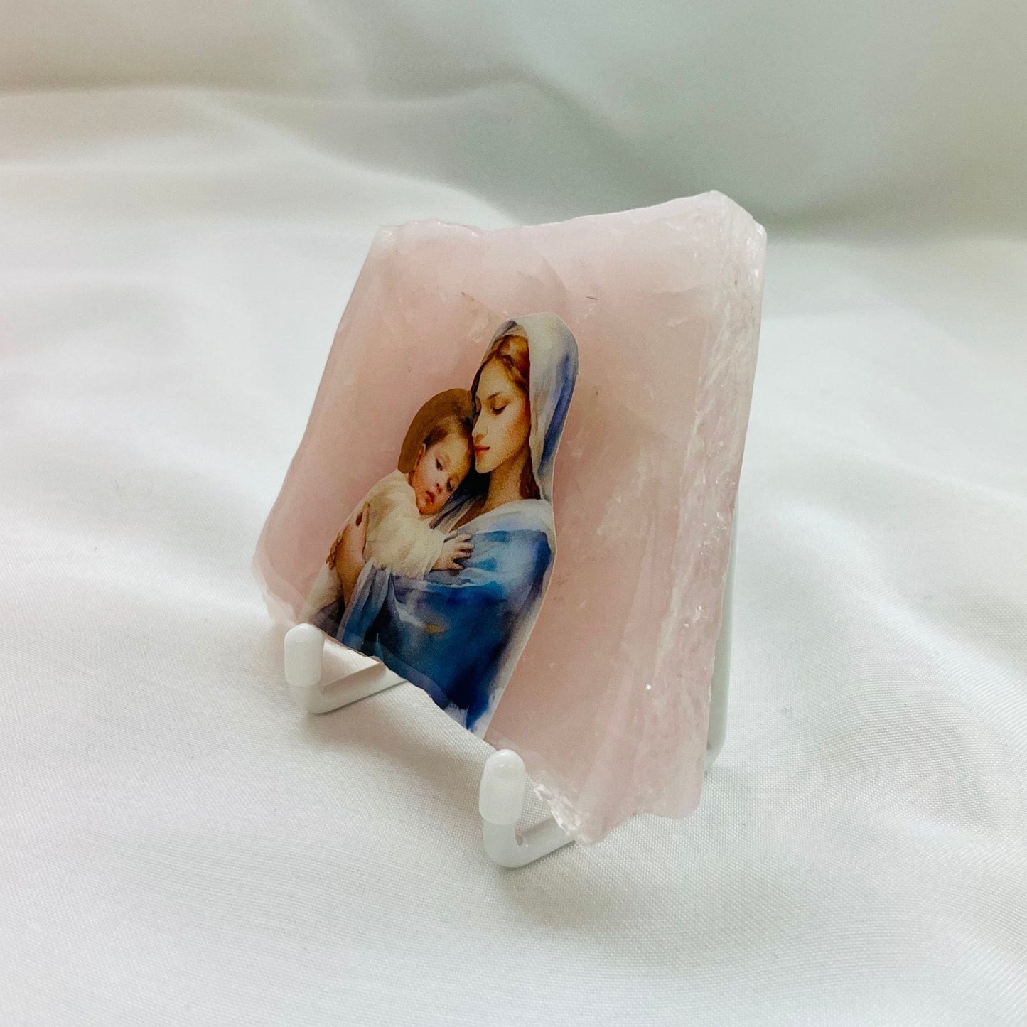 Mary And Jesus Catholic Icon - Rose Quartz