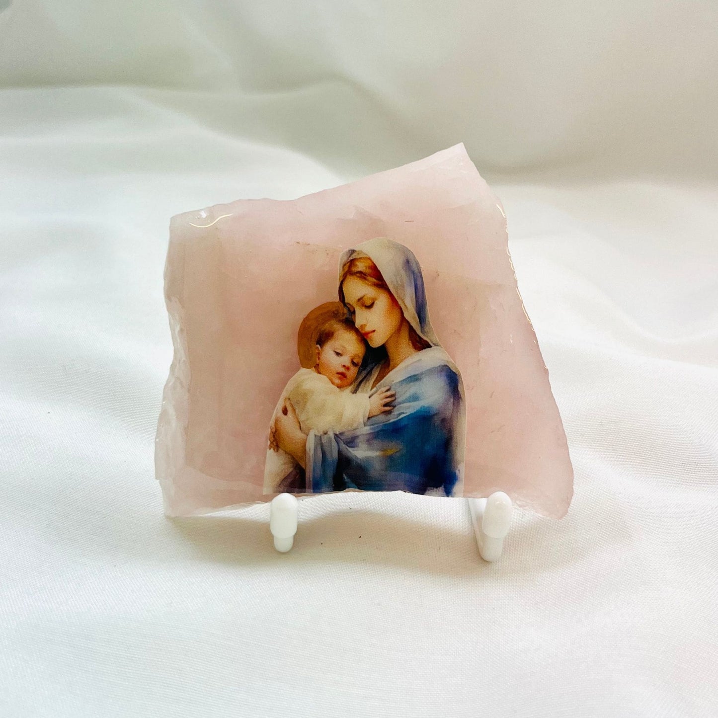 Mary And Jesus Catholic Icon - Rose Quartz