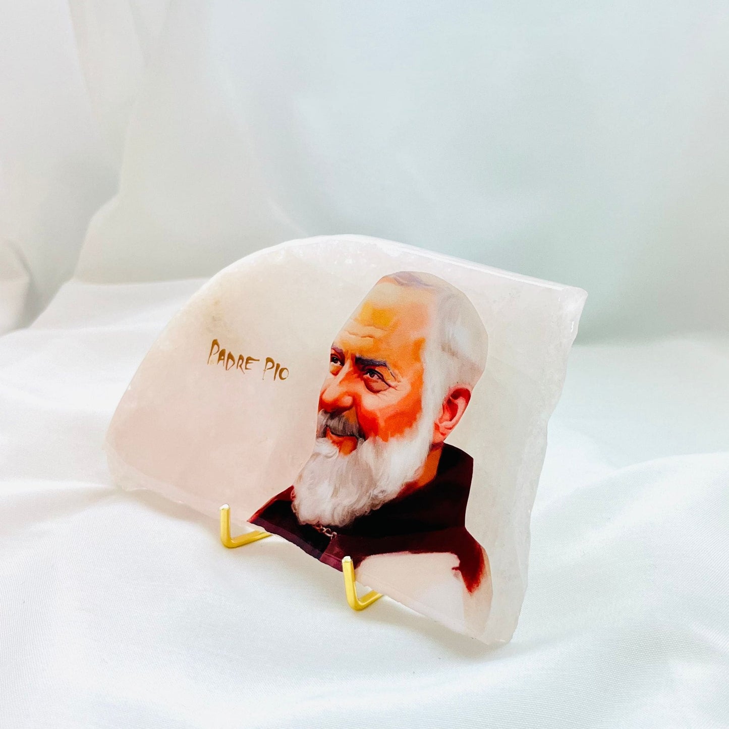 Padre Pio Catholic Icon - Rose Quartz