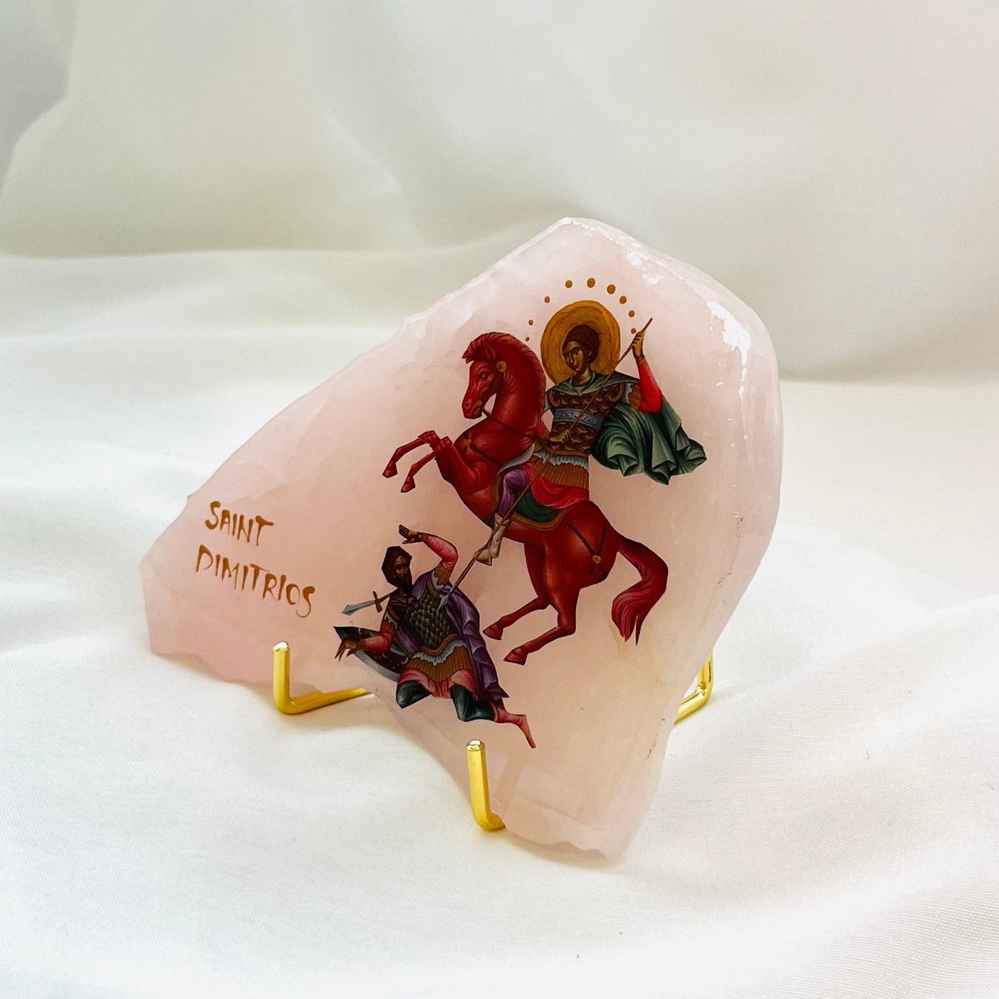 Saint Dimitirios Orthodox Icon - Rose Quartz