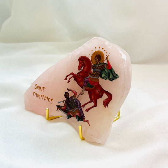 Saint Dimitirios Orthodox Icon - Rose Quartz