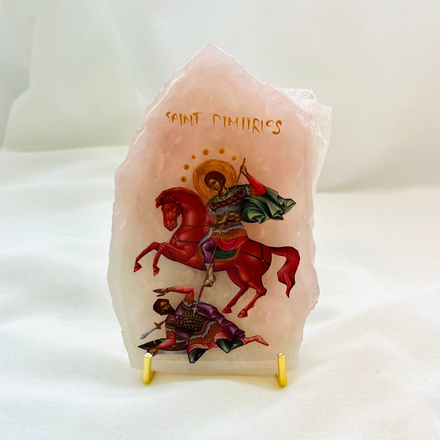 Saint Dimitirios Orthodox Icons - Rose Quartz