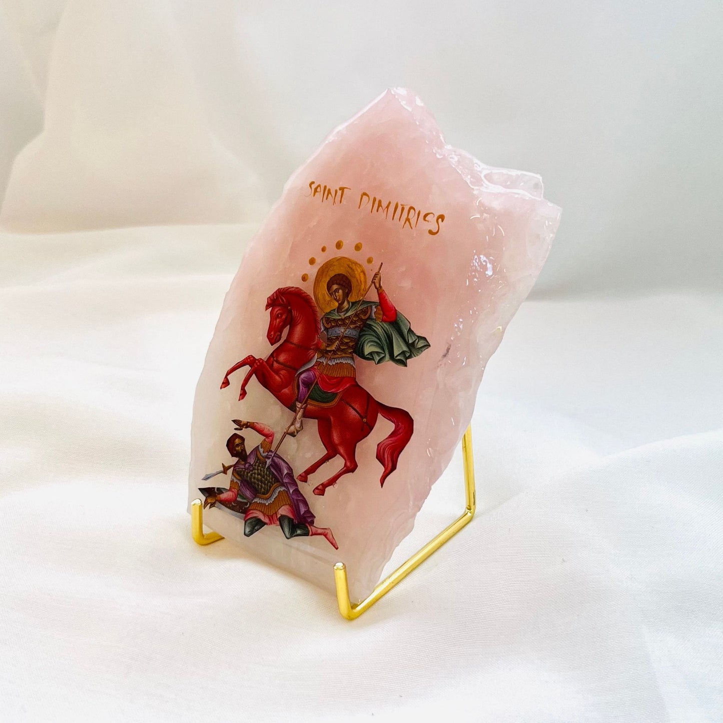 Saint Dimitirios Orthodox Icons - Rose Quartz