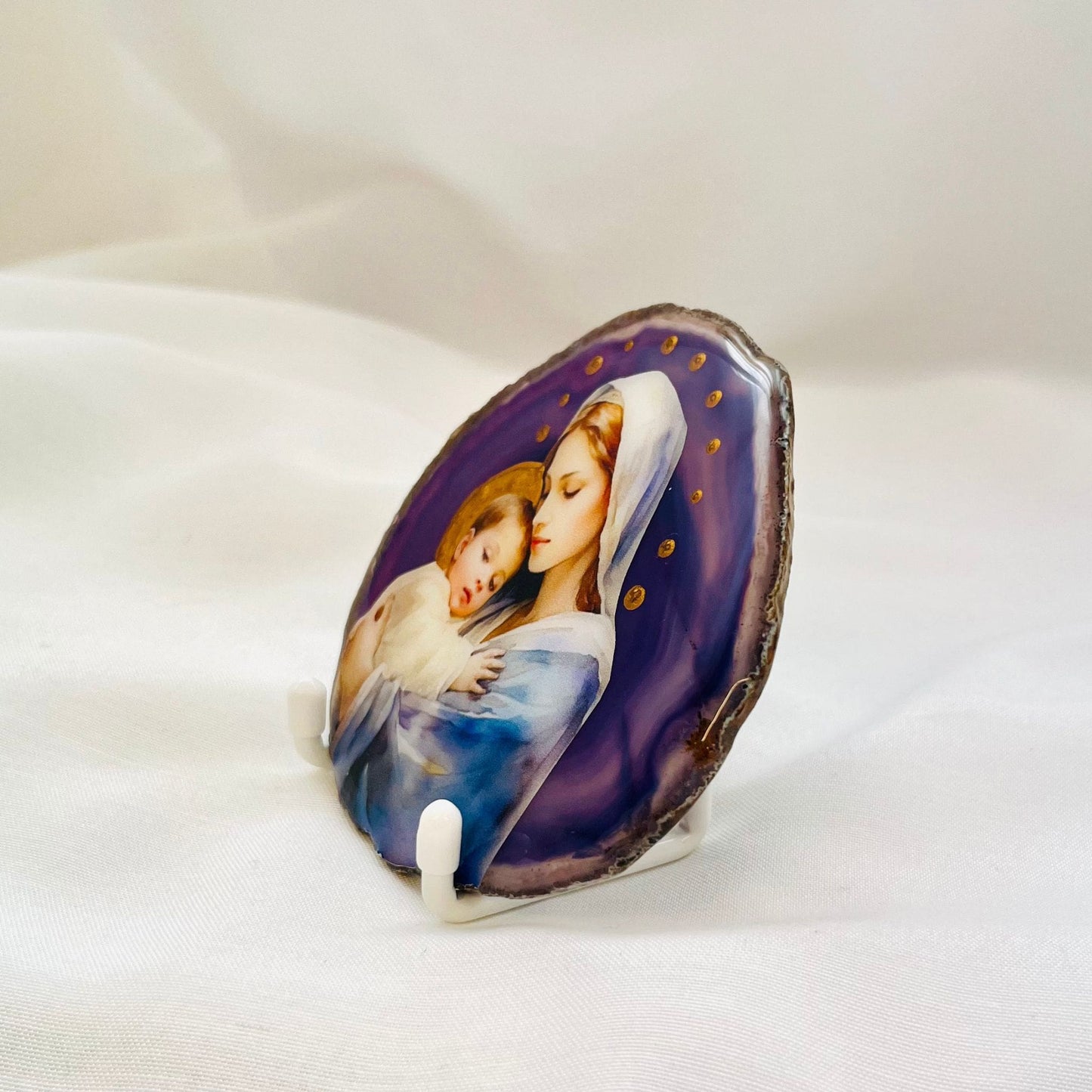 Mary and Jesus Catholic Icon - Brazilian Agate Crystal