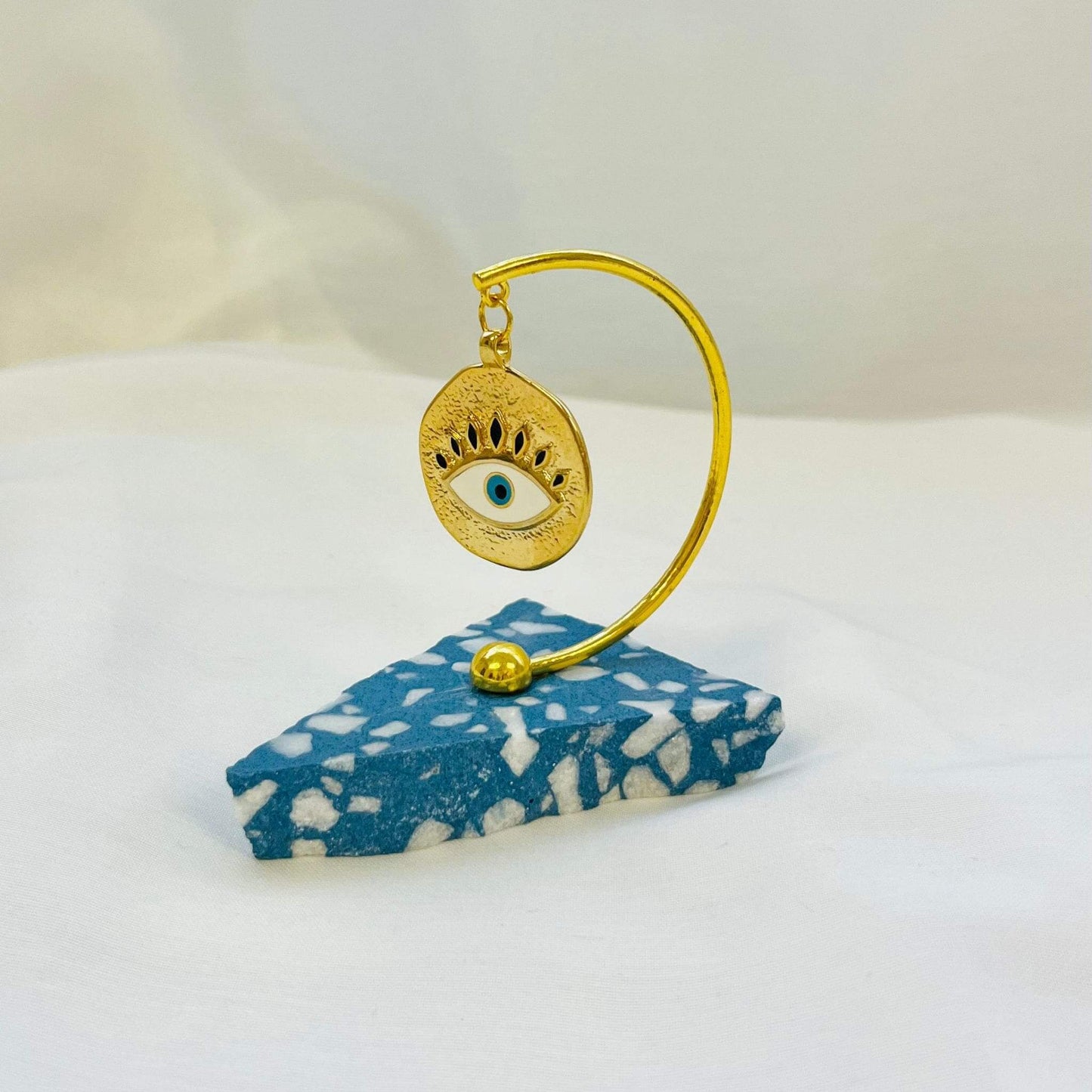 Evil Eye Gold Amulet Plated on Italian Terrazzo – My Christening Box (Side View)