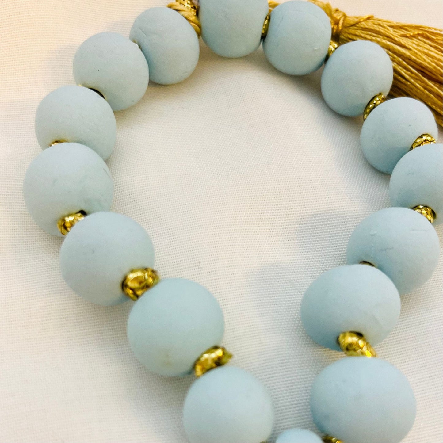 Handmade Clay Orthodox Cross Decorative Komboloi - Baby Blue