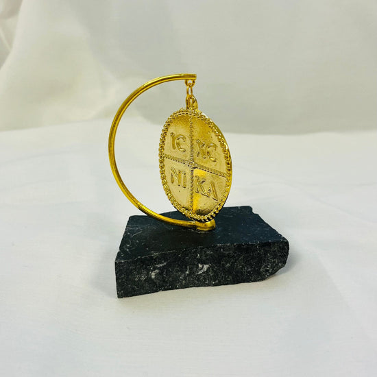 IC XC NIKA Gold-Plated Nero Marquina Marble Display – My Christening Box (Side View)