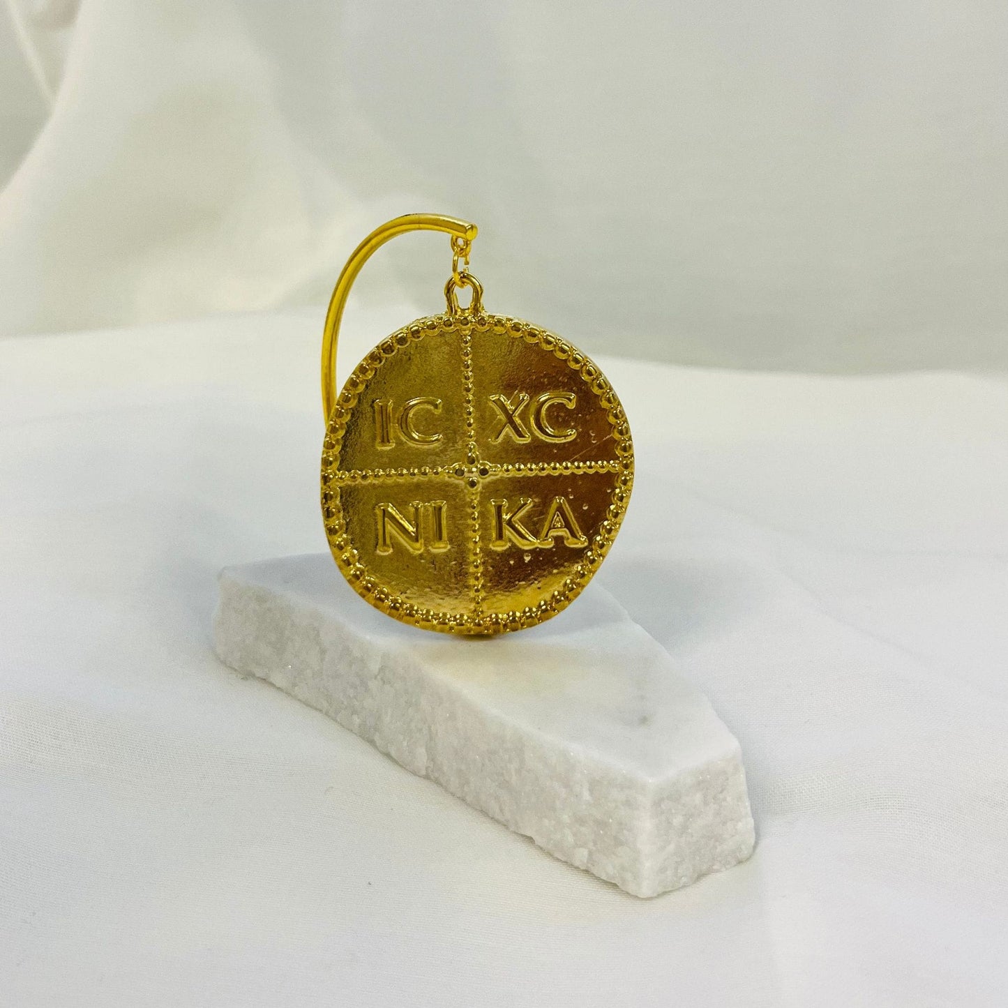 IC XC NIKA Gold-Plated Pristine White Marble Display – My Christening Box (Side View)