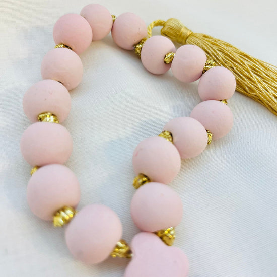 Handmade Clay Orthodox Cross Decorative Komboloi - Soft Pink