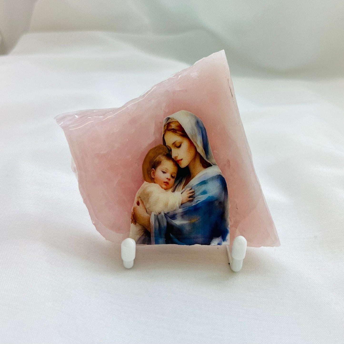 Mary And Jesus Catholic Icon - Rose quartz