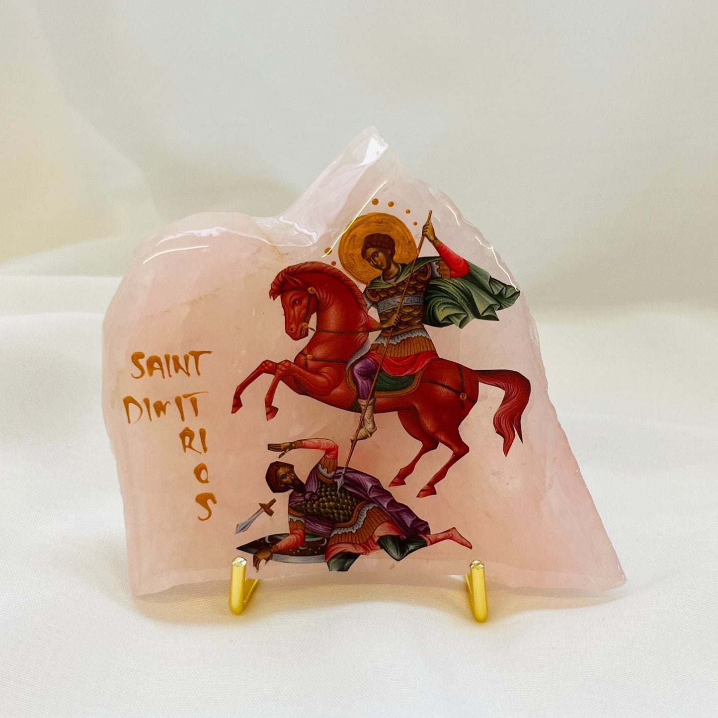 Saint Dimitirios Orthodox Icons - Rose Quartz