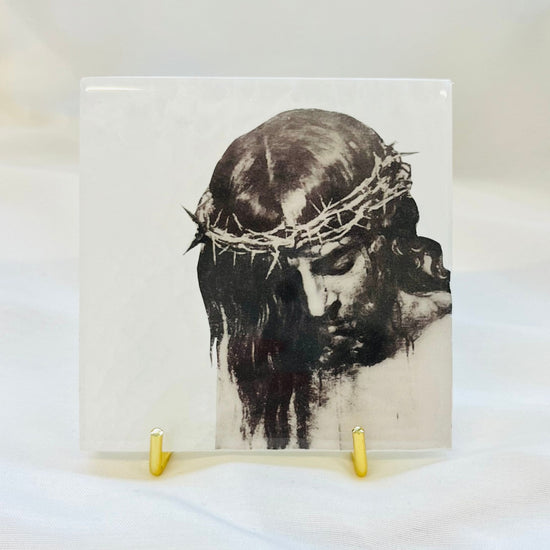 Jesus with Crown of Thorns Catholic Icon - Selenite