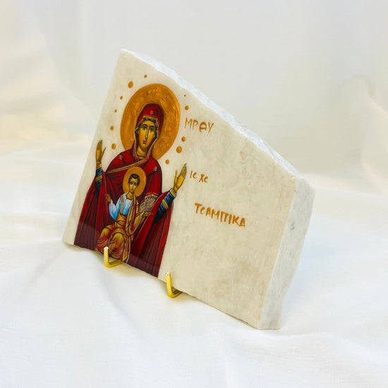 Panayia / Mary and Jesus Orthodox Icon - Cararra Marble