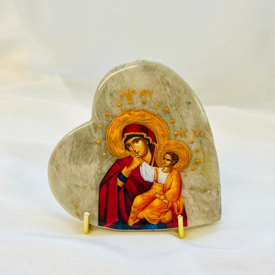 Panayia / Mary with Jesus (Tsambika) + Mary and Jesus Orthodox Icon - Onyx