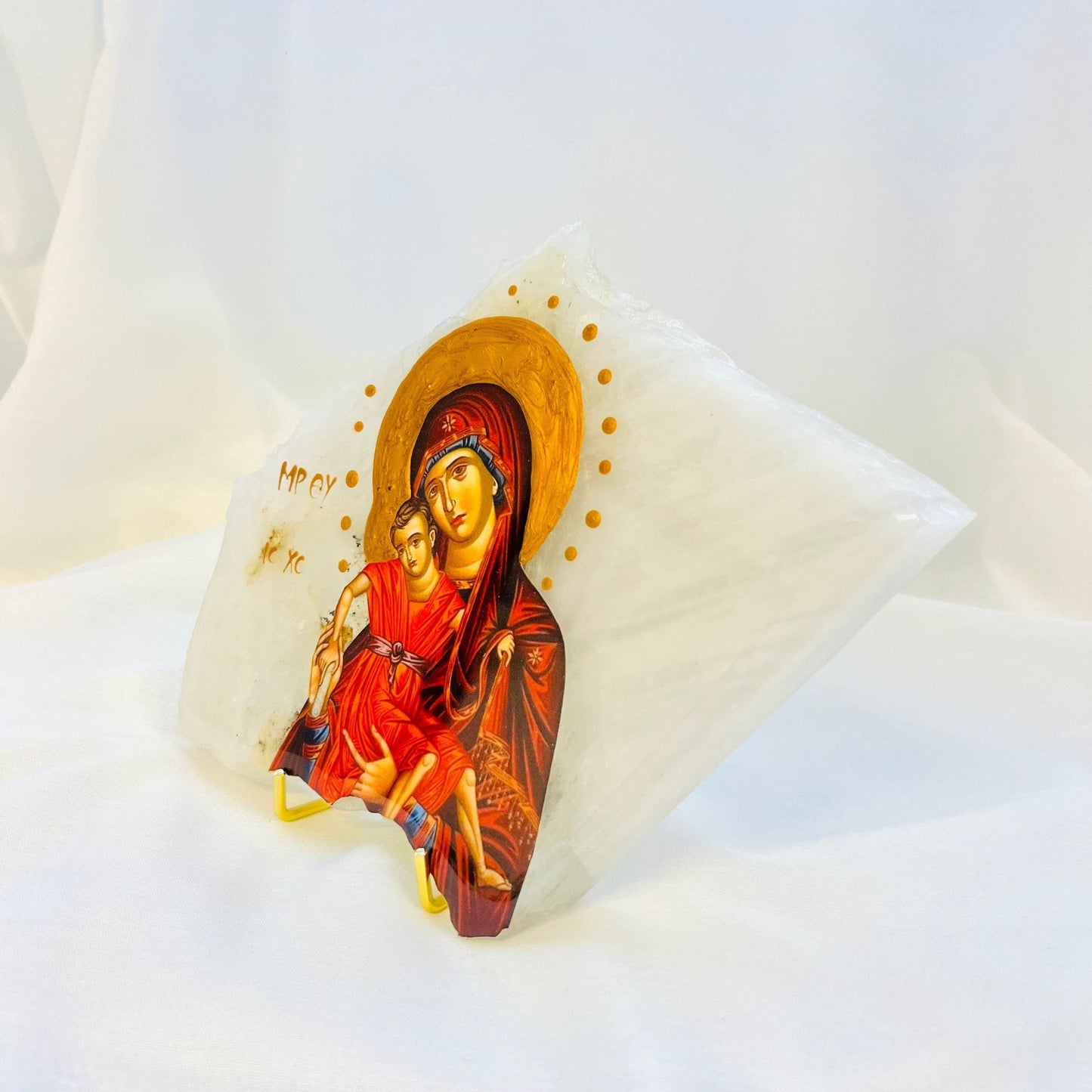 Panayia / Mary and Jesus Orthodox Icon - Patagonia Quartzite