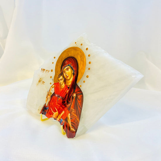 Panayia / Mary and Jesus Orthodox Icon - Patagonia Quartzite