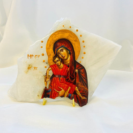 Panayia / Mary and Jesus Orthodox Icon - Patagonia Quartzite