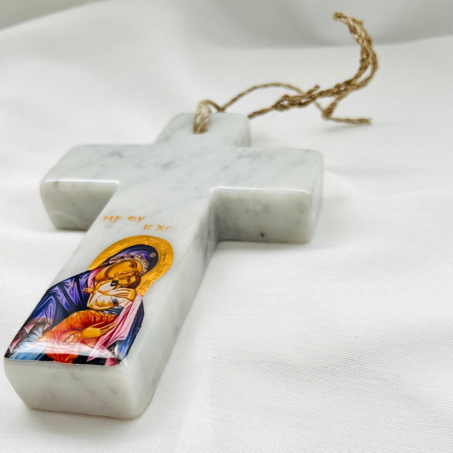 Panayia / Mary with Jesus Cross - Carrara Marble