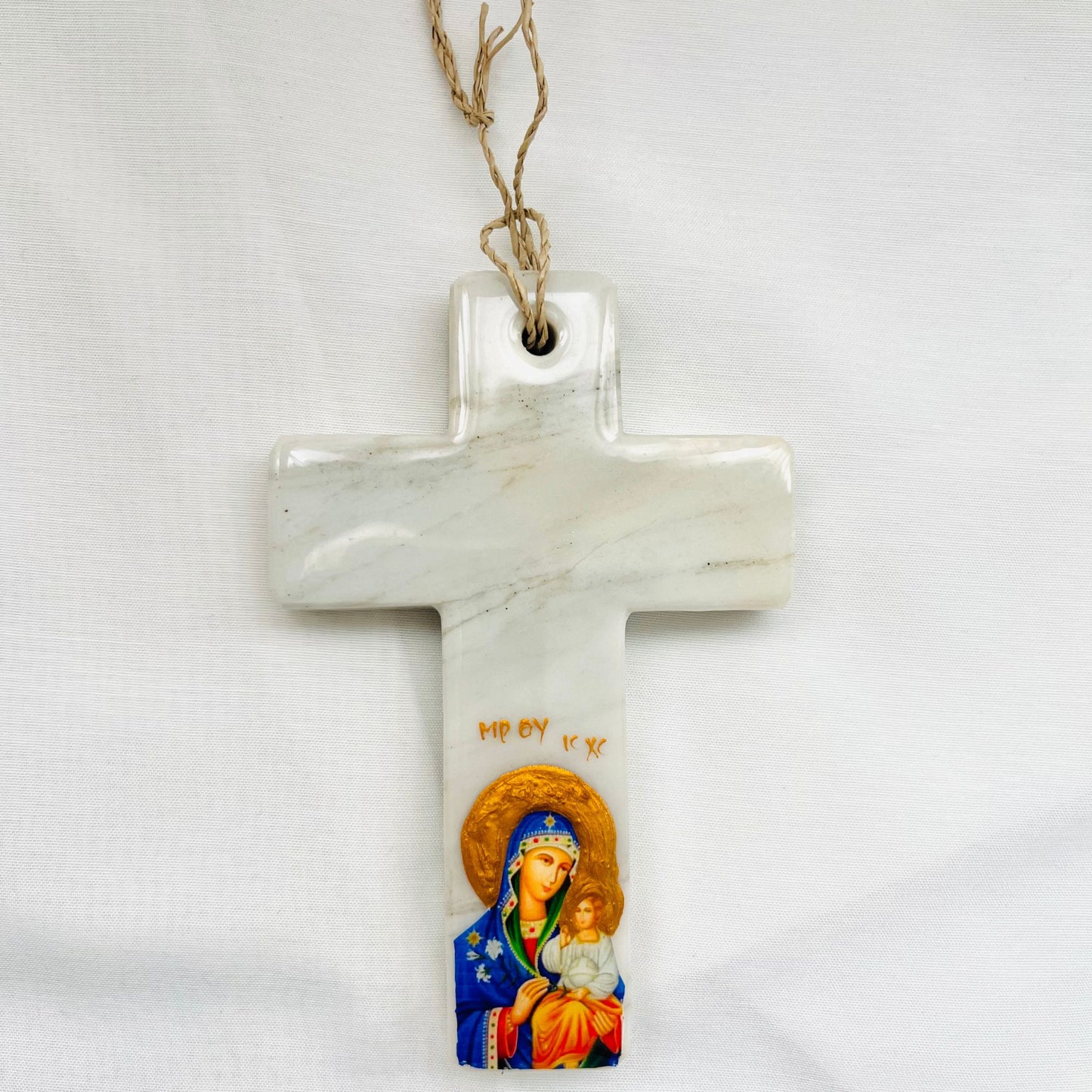 Panayia / Mary with Jesus Cross - Carrara Marbles