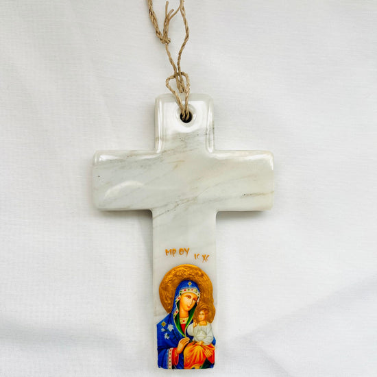 Panayia / Mary with Jesus Cross - Carrara Marbles