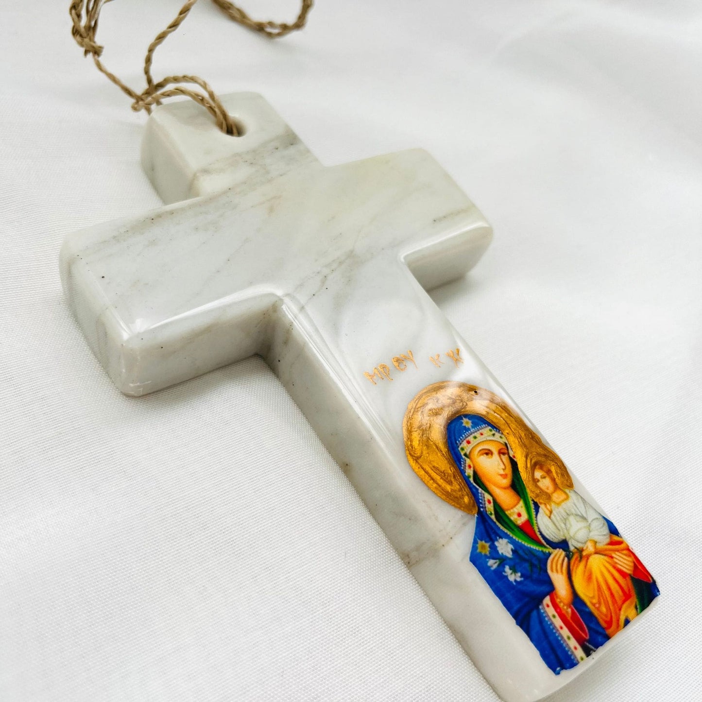 Panayia / Mary with Jesus Cross - Carrara Marbles