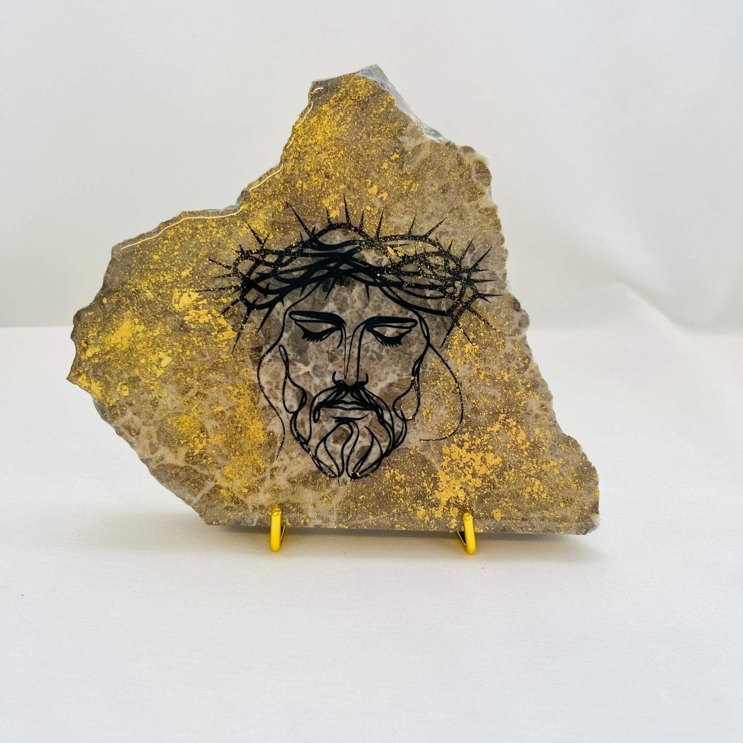 Religious icon of Jesus with Crown of Thorns on Pietra Grey Stone