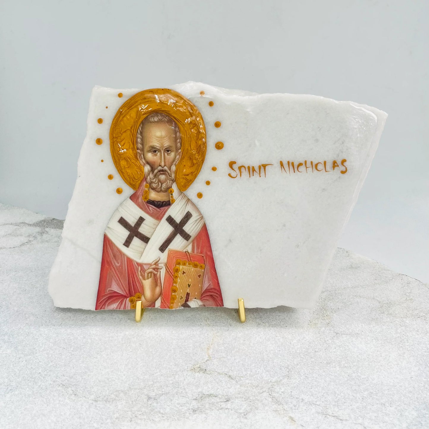 Agios Nicholas / Saint Nicholas Icon - Carrara Marble