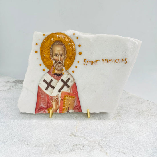 Agios Nicholas / Saint Nicholas Icon - Carrara Marble